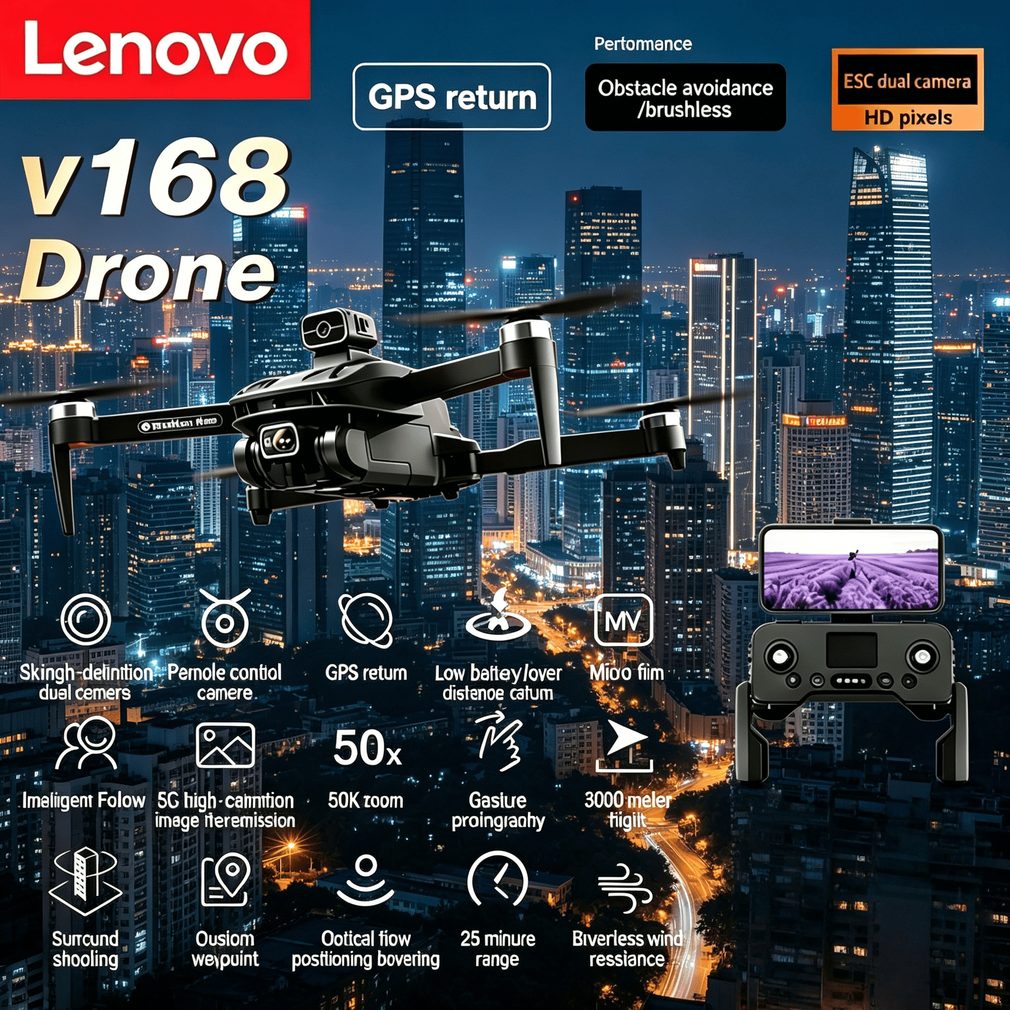 Photography Angles - Lenovo V168 GPS 8K Drone 3-Camera